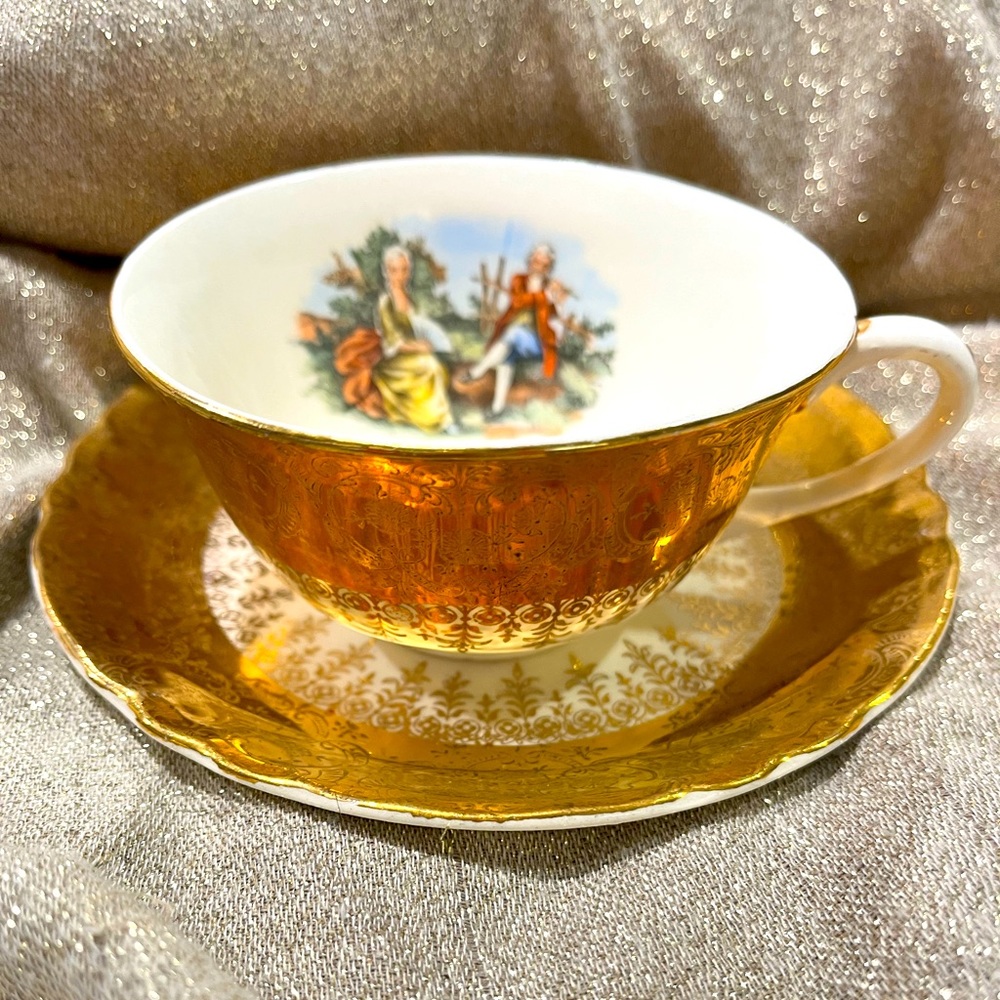 Radisson W S George “Courting Couple” 22K Gold Cup & Saucer